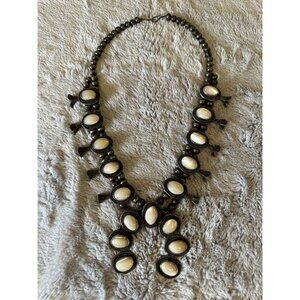 Vintage Navajo Old Pawn Squash Blossom Sterling Silver Mother of Pearl Necklace